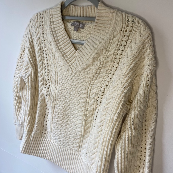 Cream Cable 100% Cotton Long Sleeve Sweater JCrew J Crew Holiday Sweater Small - Picture 4 of 4